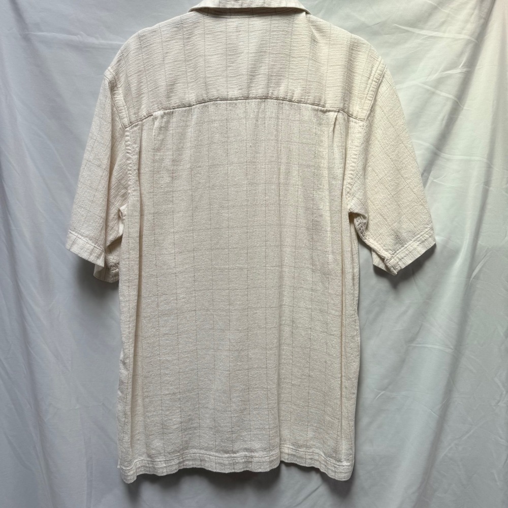 Arrow Mens Short Sleeve Button Down Shirt‎ Cream Bamboo Cotton Windowpane Medium - Picture 6 of 9